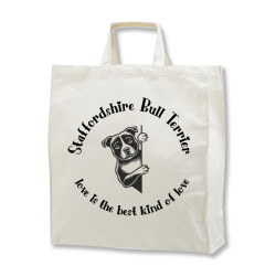 Staffordshire bullterrier Love - tygkasse korta handtag
